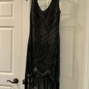 Jigsaw Black Embellished Tiered Midi Dress